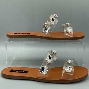 NEW Aqua Women’s Daze Crystal Embellished Slide Sandals Clear Size 9M